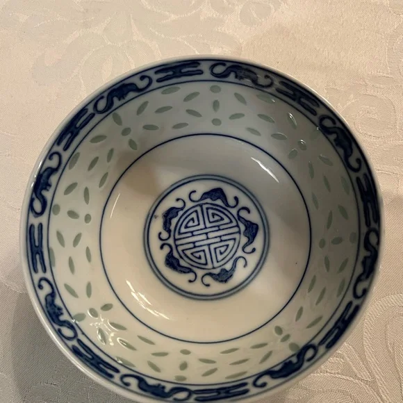 Two Porcelain Blue and White Rice grain Bowl with Bat and Lotus plant symbol. - Picture 1 of 13